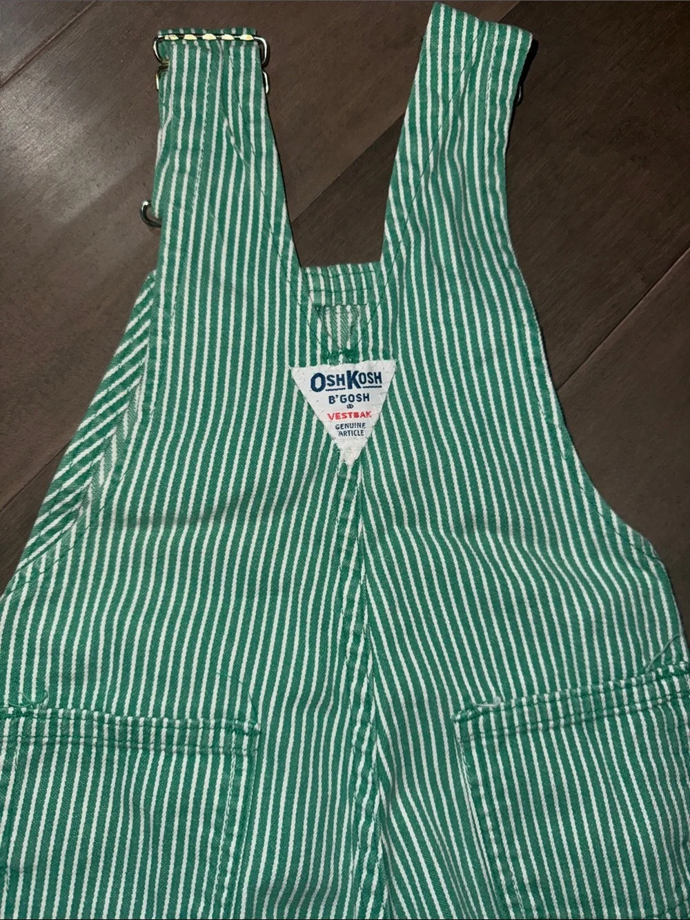 Vintage OshKosh B'Gosh Green & White Striped Overalls (Size 2T)